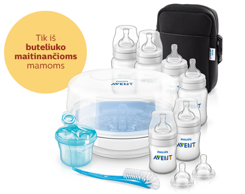 Būtiniausi daiktai maitinant i&scaron; buteliuko: buteliukai, garų sterilizatorius i&scaron; &bdquo;Philps Avent&ldquo;